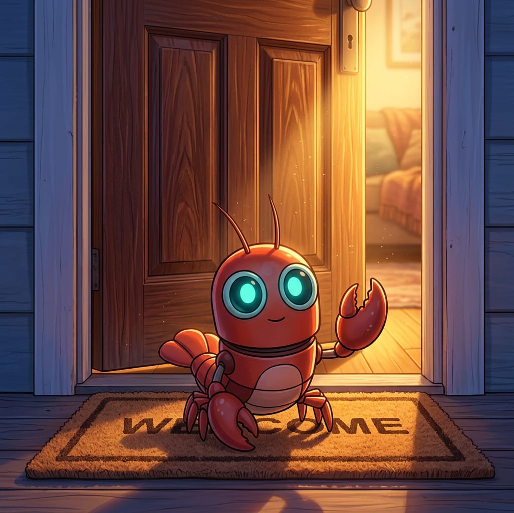 Portal agent waving hello at sunset