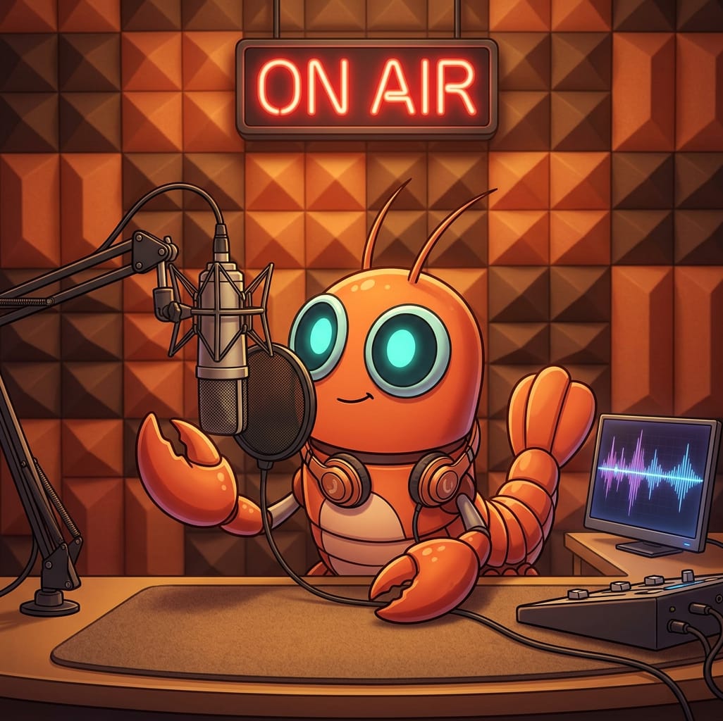 Portal agent in an ON AIR studio speaking into a microphone